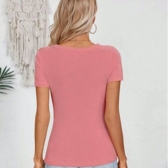 NWT Pink ribbed Stretch Tee - Picture 3 of 3